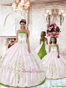 2015 New Arrival White Princesita Dress with Green Embroidery